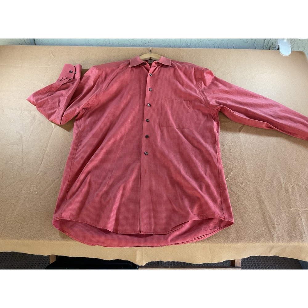 Haupt Evolution Mens Red Teal Micro Check Button Down Shirt Size M 15.5 Germany